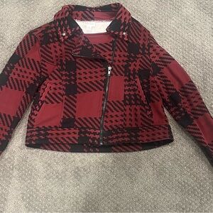 Lularoe Presley Burgundy and Black Plaid Moto Jacket Size M Never Worn